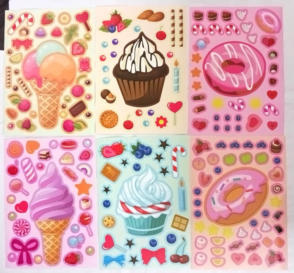 Pegatinas dulces. helados, cup cakes, donuts, fruta. diversión para niños. 12 hojas. Foto 4 de 4