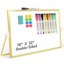 Magnetic Double Sided Dry Erase Whiteboard with Stand, 16 x 12 in