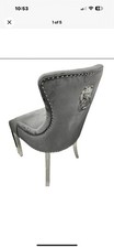 Chelsea Dining Chair Grey Velvet with Lion Knocker