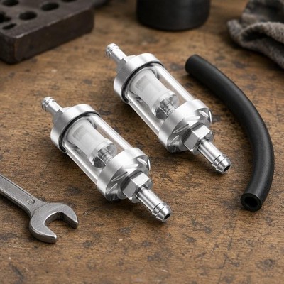 2x Verchromter Kraftstofffilter 8mm Universal Motorrad Glas Benzin Inline Filter