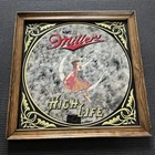 VINTAGE MILLER HIGH LIFE 1984 Girl on the Moon WITCH BEER MIRROR BAR SIGN 14x14