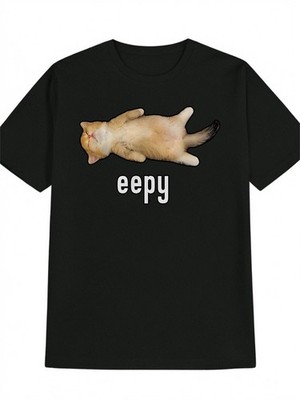 Men's Funny Sleeping Kitten Meme T-Shirt, ''Eepy'' Text Graphic Tee Lightweight Su