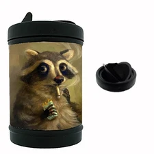 Smoking Racoon Novelty Black Metal Car Ashtray/Mini Trashcan