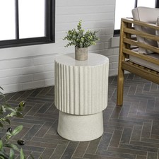 Outdoor Accent Table 19 Fluted Cream Terrazzo Pedestal Garden Stool TBL1102B