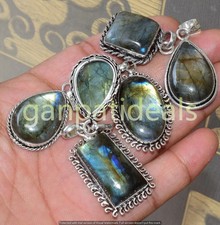 Labradorite Gemstone Pendant 5pcs Wholesale Lots 925 Silver Plated Jewelry