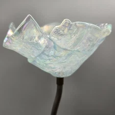 Signed Tony Evans, Glass Sculpture / Candle Holder 18.5" Tall, Iridescent Alien