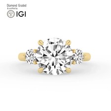 Round Diamond Trilogy Ring 18k Yellow Gold Labgrown 3.60 Ct Solitaire