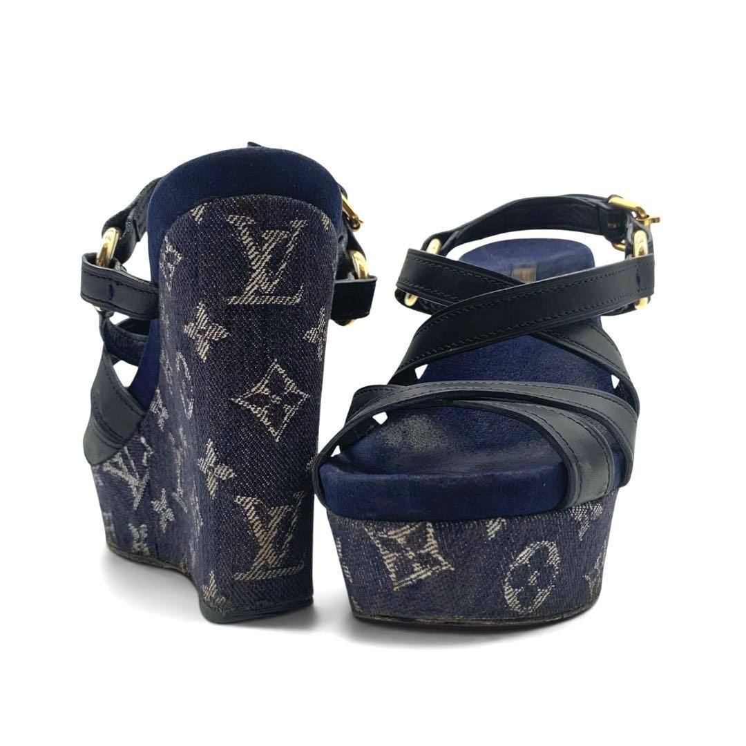 Louis Vuitton Sandals Shoes Monogram EU 36 US 6 Leather Navy Authentic