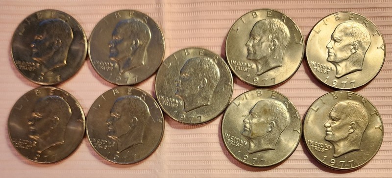 (9) 1977-D Eisenhower Dollars (Circulated). See Pictures, You Grade FREE SHIP