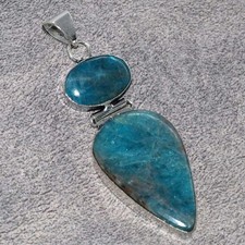 Long Blue Apatite 925 Silver Plated Pendant 2.6
