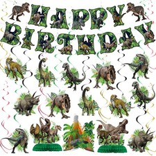 Dinosaur Party Decorations Set - Includes Pre-assembled Happy Banner, Dinosau...