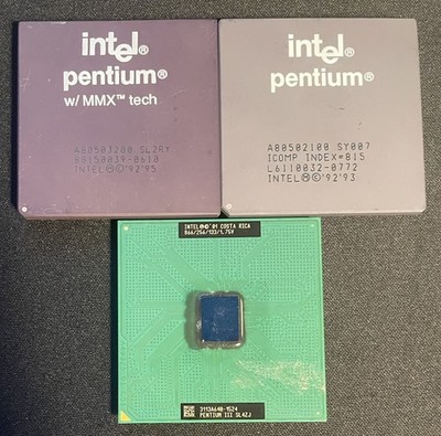Lot of 3 Vintage Intel Pentium CPUs - (see description for model numbers)