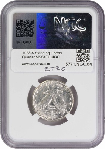 1928-S Standing Liberty Silver Quarter MS64FH NGC - Picture 2 of 4