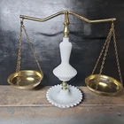Vintage Brass Hobnail Milk Glass Scales of Justice Unmarked