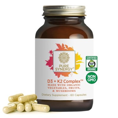 PURE SYNERGY D3 + K2 Complex | Vegan Vitamin 60 Count (Pack of 1), No Color 