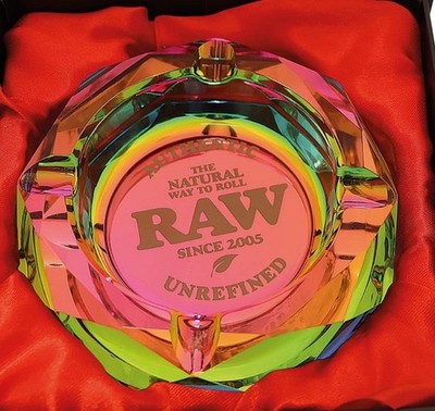RAW Ashtray Crystal RAINBOW GLASS Round Beveled Ash Tray New in Box