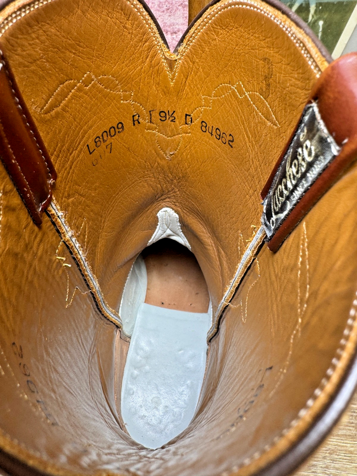 VINTAGE LUCCHESE HANDMADE EXOTIC COGNAC OSTRICH 9.5D MENS ROPER COWBOY ...