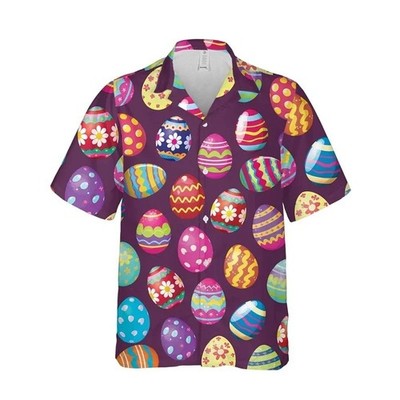 Lustiges hawaiianisches Herrenhemd Button-Down lila Osterei Neuheit hässliches Geschenk