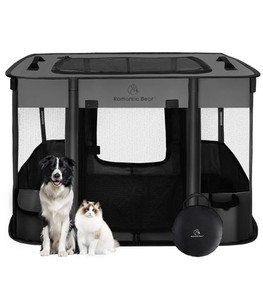 ROMANTIC BEAR Portable Pet Playpen LARGE 43”x33”23”  BLACK (USED)