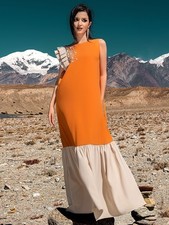 Muslim Women Ruffles Beading Robe Long Dress Abaya Kaftan Party Gown Elegant