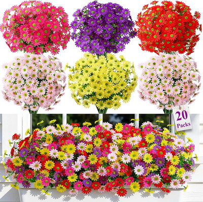 Alupssuc 20Pcs Artificial Flowers for Outdoors UV Resistant，No Fade Faux Daisy F