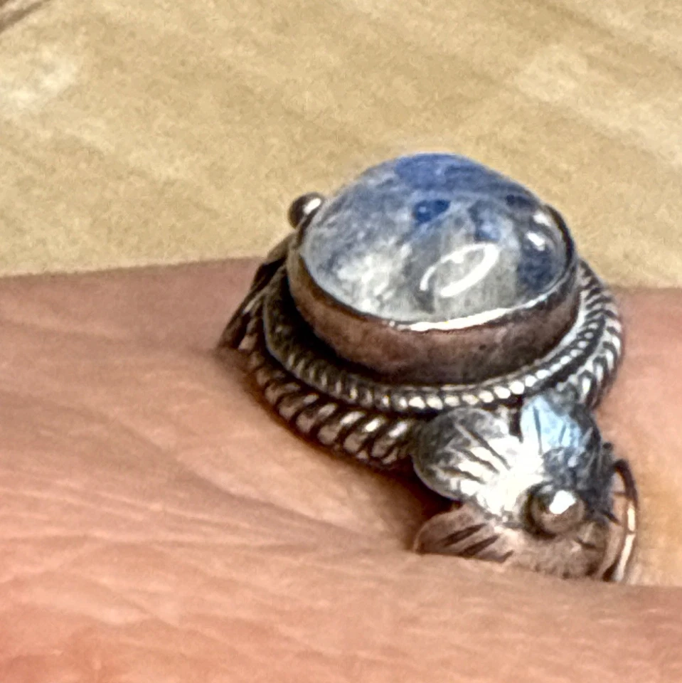 Кольцо с лунным камнем из чистого серебра с цветочным узором бохо ювелирные изделия ручной работы - Изображение 4 из 4