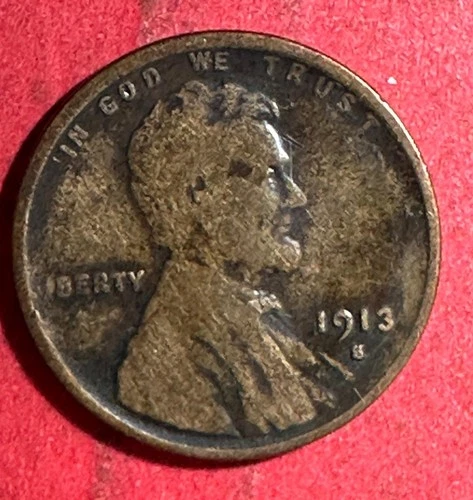 1913S US LINCOLN Cent! "San Francisco" Mint! Lower Mintage! VG Details! Old Coin