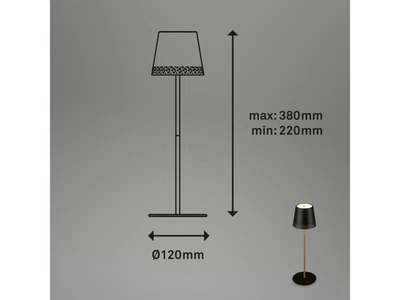 Briloner LED Akku-Tischleuchte Schwarz-Holz Ø12cm Höhenverstellbar Touch-Dimmer  - Bild 1 von 4