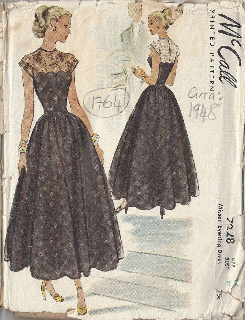 1948 Vintage Sewing Pattern B32 EVENING DRESS (1764) | eBay