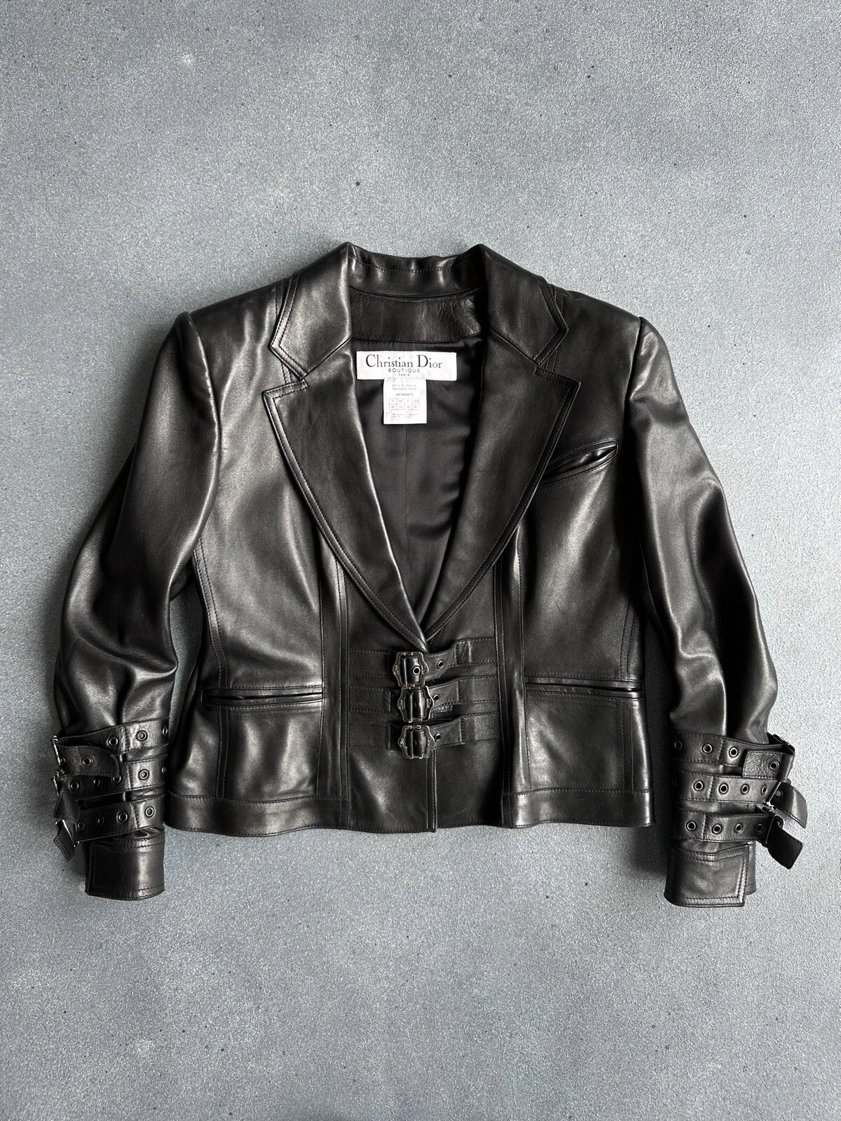 Blazer veste DIOR by John Galliano cuir soie noir boucle bondage 2003
