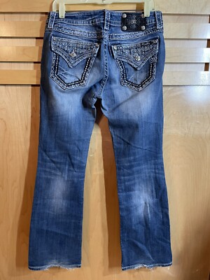 Miss Me Signature Boot Women s Actual Sz 31X30 Blue Medium Wash Distress Destroy
