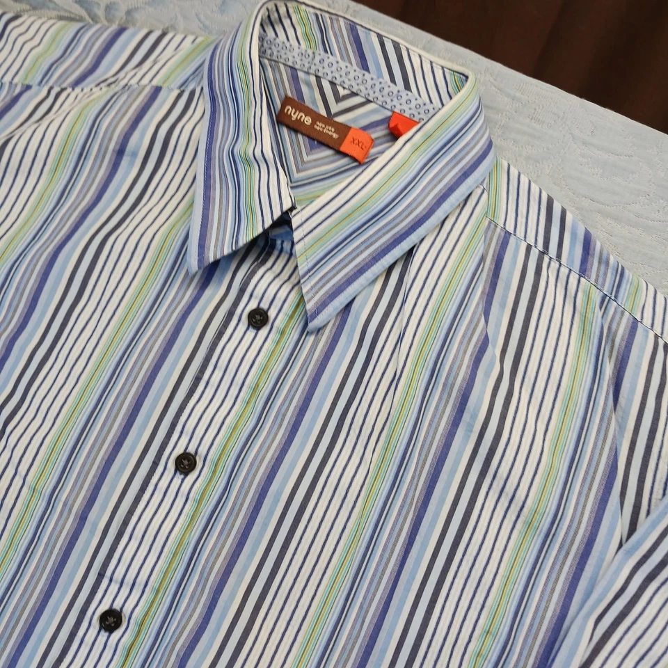 NYNE Mens Shirt Size XXL Button Up Long Sleeve Flip Cuffs Multicolor Striped - Image 2 of 4