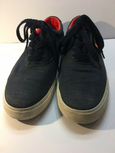 PONY Polo Sneakers Ralph Lauren "Vaughn" Lace Up Blue Orange 10D Canvas Boat Shoes