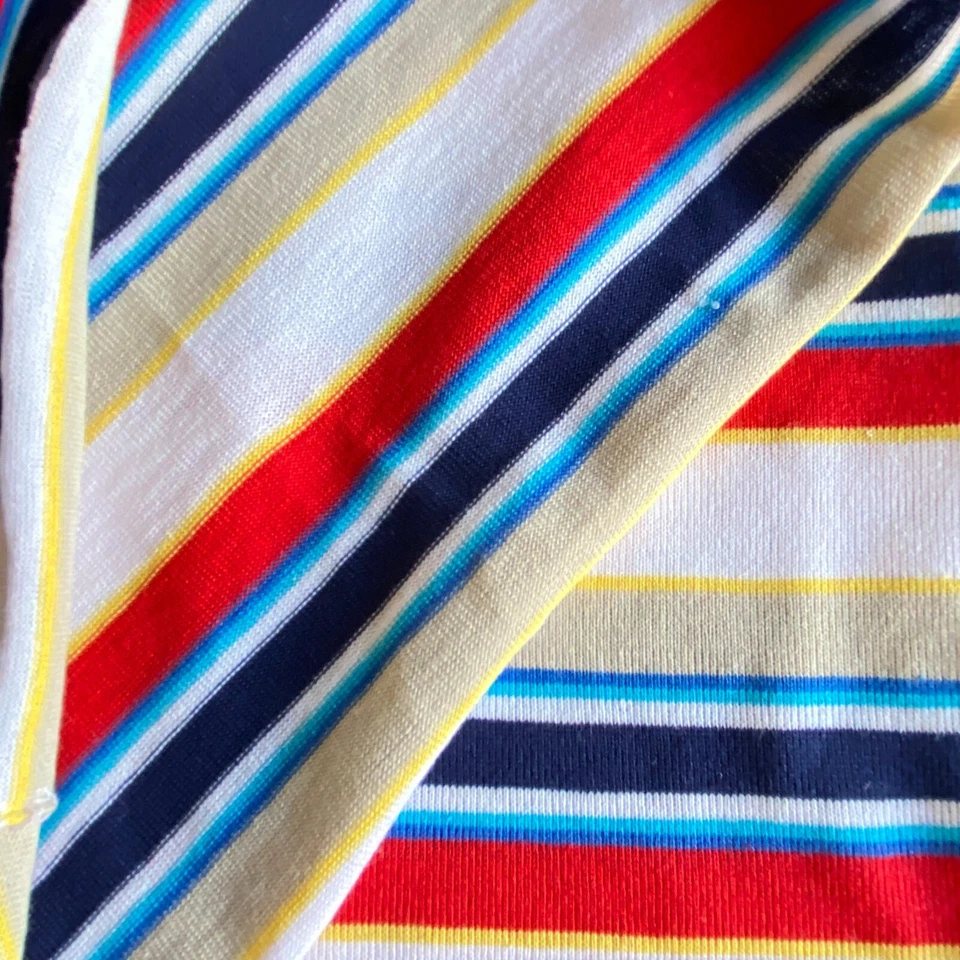 1 YD Vintage Stripe Knit Fabric Red Blue Tan - Image 4 of 4
