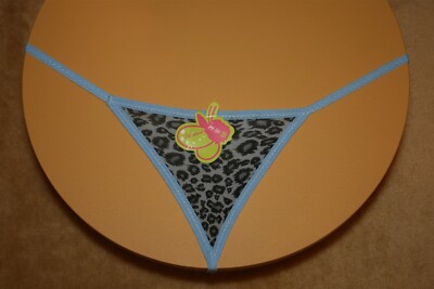 Tiny Animal Print Thong G-String with Light Blue Bands - No Size/Free Size