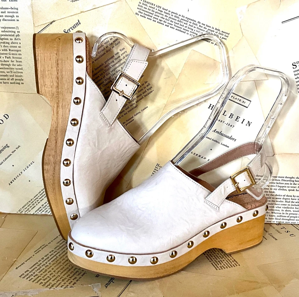 Zueco Anthropologie Kelsi Dagger Brooklyn Warehouse marfil cuero arrugado 10 NUEVO Foto 2 de 4