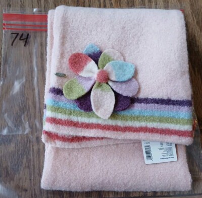 ESprit Pink/Multi-colored Scarf W/Colored Flower 100% Wool Made In Germany 58''