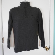 Chaps Men's 1/4 Zip Mock Neck Pullover Sweater Gray Black Small S 100% Cotton