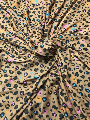4 METER GUTE QUALITÄT GESPONNEN POLY STRETCH JERSEY LEOPARDENMUSTER KLEID STOFF GÜNSTIG/