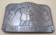 Belt Buckle Fire Fighters Care For Jerry's Kids Fireman Brass MDA 1970's