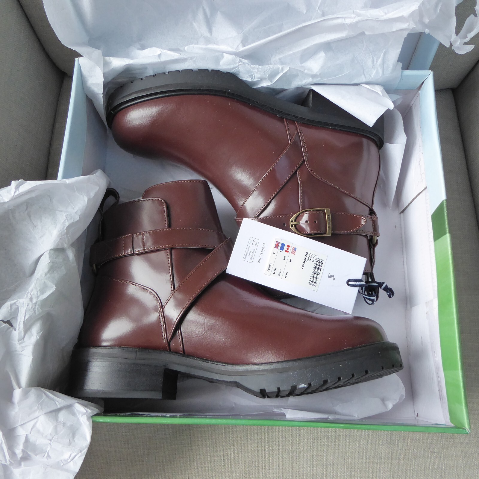 JOULES HACKLEY LEATHER BROWN CHUNKY  BOOTS, 5/38, BNWB. RRP 129. BARGAIN!