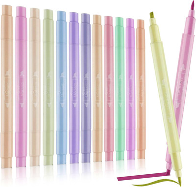 Textmarker Pastell 12 Stück, Dual Tips Textmarker Assorted Farben, Aesthetic Mar