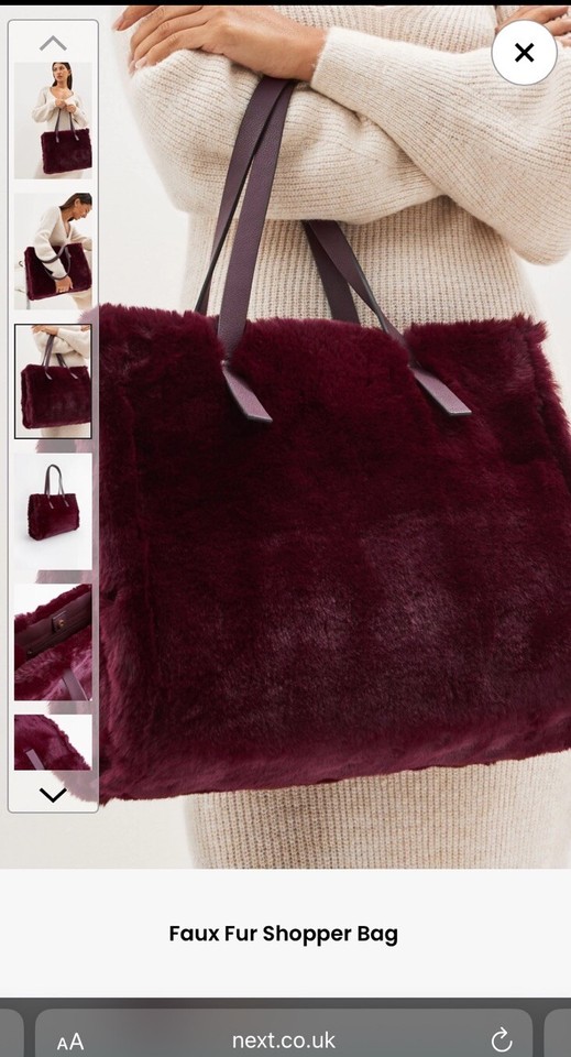 NEXT Berry Red Faux Fur Shopper Bag BRAND NEW eBay
