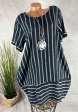Airy summer dress tunic linen look Italy striped black 40 42 44