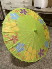 Tropical Green Hibiscus Bamboo Wood Parasol Umbrella Floral