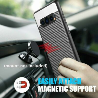 For Samsung Galaxy S9+ S10 Note Magnetic BLACK Carbon Fiber Hard Rubber  Case