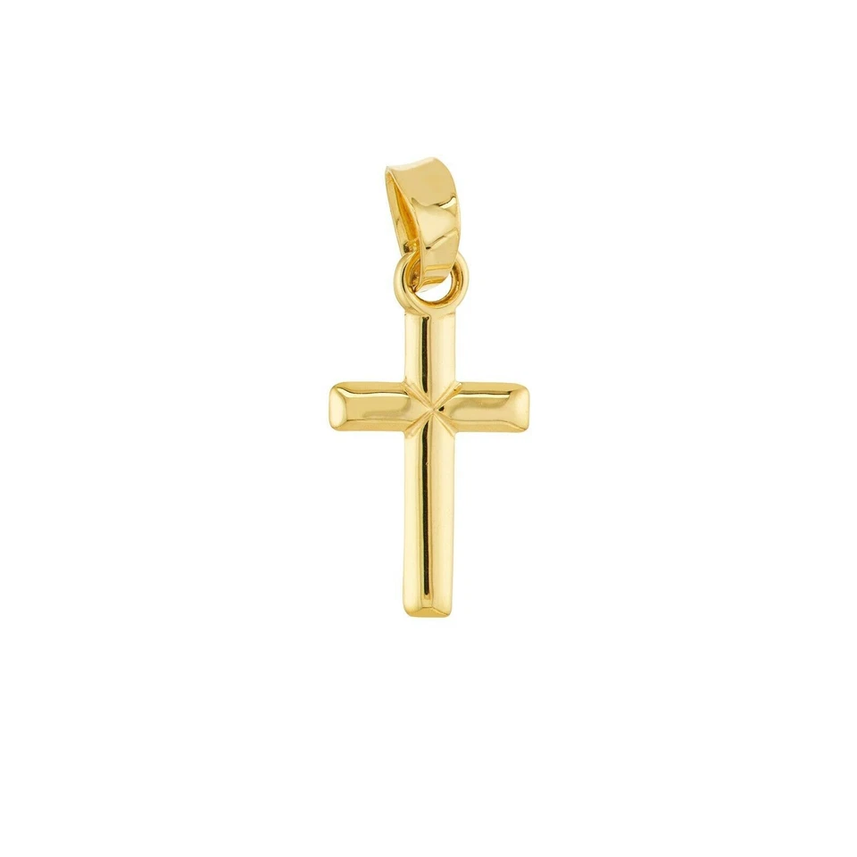 Colgante Cruz Pequeña con Borde Biselado Oro Amarillo 14K