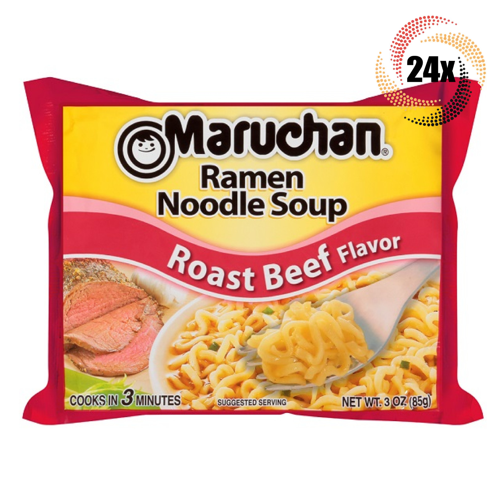 24 пакетика Раменского супа с лапшой и ростбифом быстрого приготовления Maruchan | 3 унции | Готов за считанные минуты