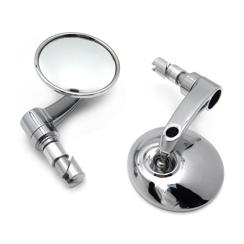 Chrome 7/8" 1" 22mm 25mm Round Bar End Mirror Diamond cut-down Café For Harley - Foto 2 di 12