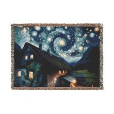 Farmhouse Starry Night Woven Tapesty Quilt Blanket Bed Sofa Throw Country Decor